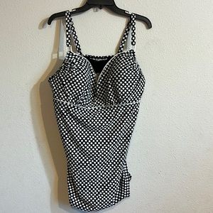 Lane Bryant Womens Black Polka Dot Tankini Bathing Suit Top Size 44DDD